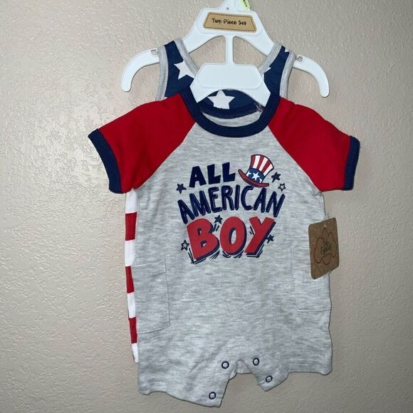 Baby boy 4th of July outfit two piece set patriotic red white and blue NEW - Picture 4 of 5